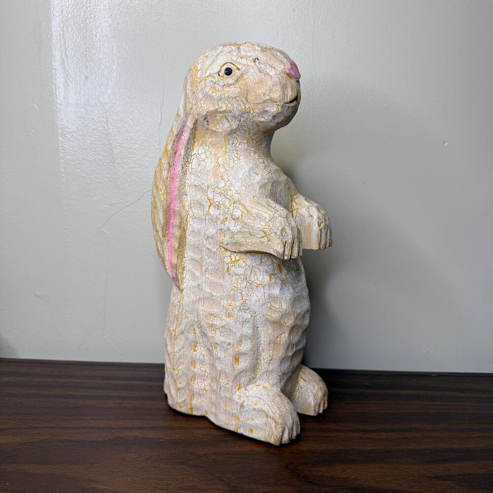 Vintage Carved Wood Rabbit Sculpture Folk Art Figurine